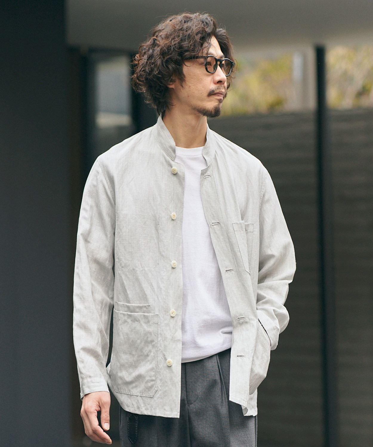 リネン100%【Burberrys】シェルボタン スーツセットアップ パープルL 