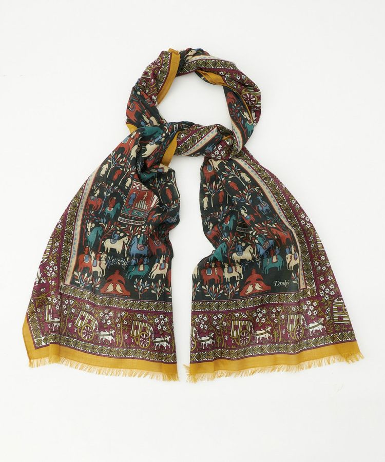 エレファントヴィレッジプリントスカーフ(ウール/シルク) 全1色
