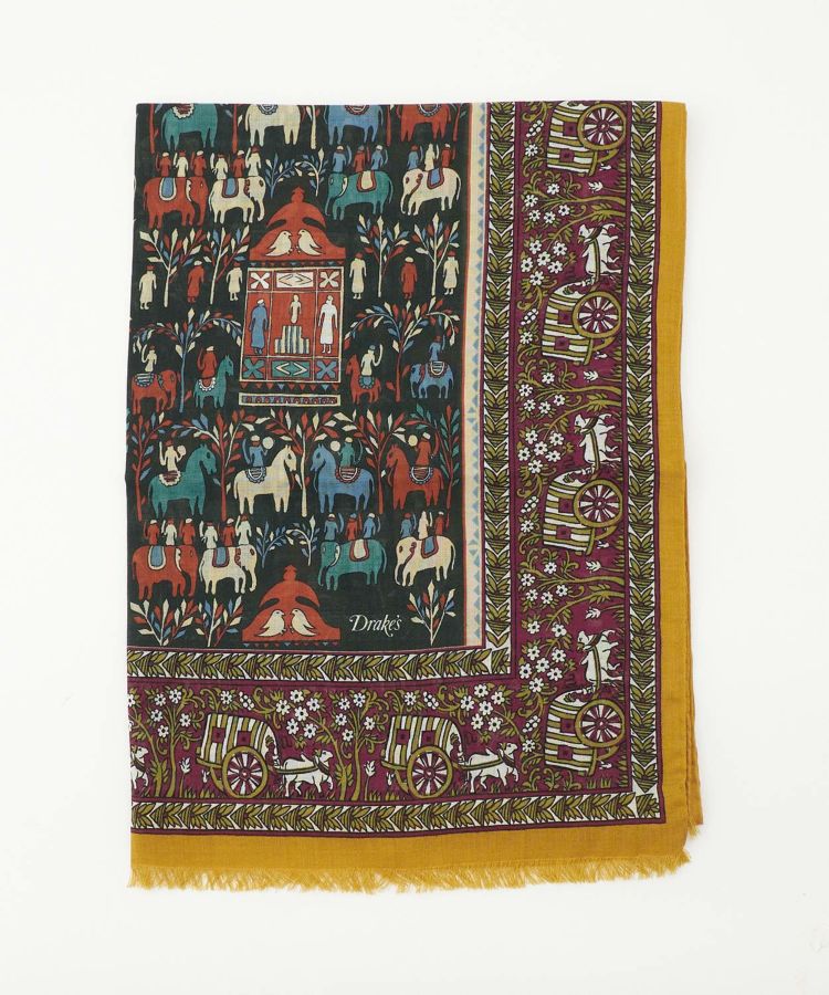 エレファントヴィレッジプリントスカーフ(ウール/シルク) 全1色