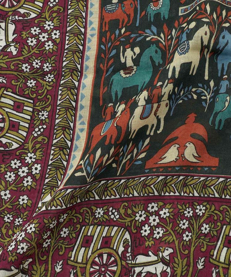 エレファントヴィレッジプリントスカーフ(ウール/シルク) 全1色